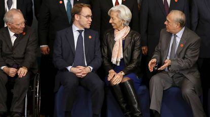 Christine Lagarde con los ministros de Finanzas del G20