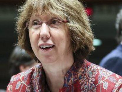 La jefa de la Diplomacia Europea, Catherine Ashton, en una reunión de ministros de Desarrollo de la UE en Bruselas.