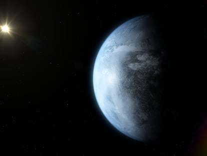 Recreación de un planeta de tamaño similar a la Tierra en la zona habitable de una enana roja cercana.