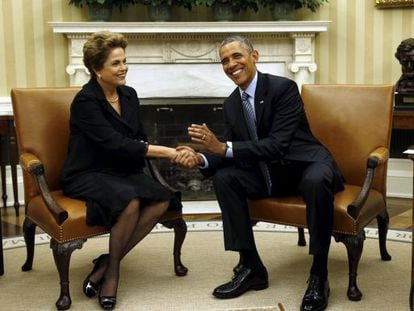 Dilma Rousseff y Baracl Obama, en el Despacho Oval de la CAsa Blanca, el pasado martes. 