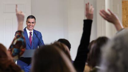 Rueda de prensa del Presidente del Gobierno, Pedro Sánchez, para hacer balance del año, en el Palacio de la Moncloa.