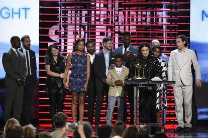 El elenco de  Moonlight durante la entrega de los premios. 