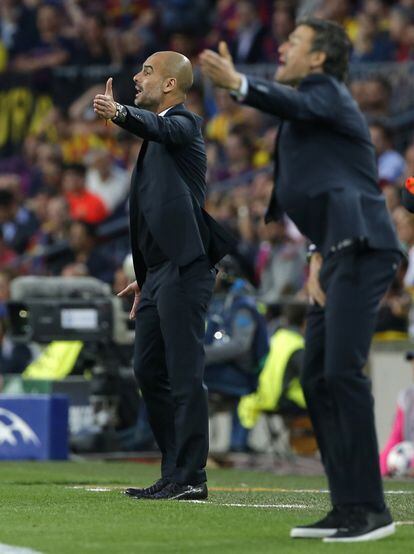 Guardiola y Luis Enrique, durante el partido