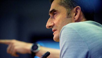 Ernesto Valverde, durante una conferencia de prensa. 
