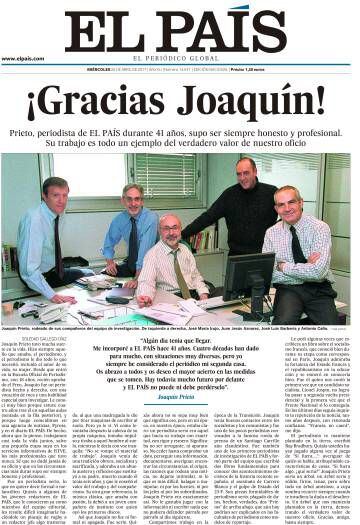 Homenaje a Joaquín Prieto en la portada de EL PAÍS.