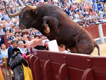 El segundo toro de la tarde intentó saltar al callejón.