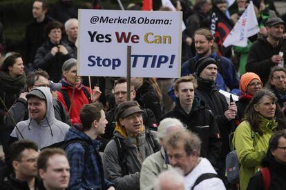 Protesta contra el acuerdo comercial de la UE y EEUU en Hannover.