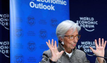 La directora gerente del FMI, Christine Lagarde, este lunes en Davos.