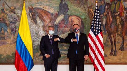 El presidente de Colombia, Iván Duque, y el secretario de Estado norteamericano, Mike Pompeo, durante su encuentro en la Casa de Nariño, en Bogotá.
