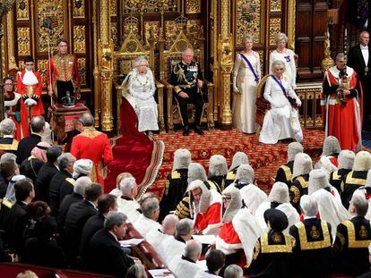 La Reina, poco antes de su discurso este lunes en Westminster.