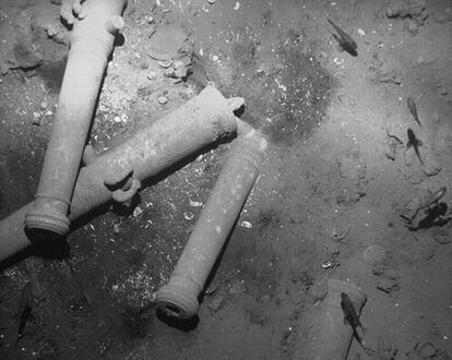 Imágenes de restos de cañones del galeón 'San José' en el fondo del mar Caribe.