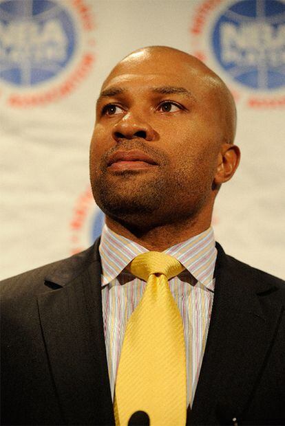 Derek Fisher, presidente del sindicato de jugadores, durante una rueda de prensa en Nueva York.