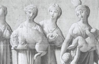 Proyeccion de una foto del friso textil que atesora el Museo Cerralbo.