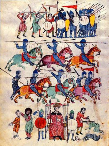Una imagen de caballeros medievales en el Beato de las Huelgas.