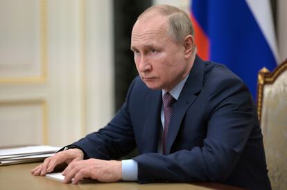 El presidente ruso, Vladímir Putin, en una teleconferencia en Moscú el pasado viernes.