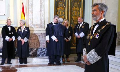 El presidente del Tribunal Supremo, Carlos Lesmes (a la derecha) durante el acto de apertura del Año Judicial 2022/2023, el pasado día 8 de septiembre.