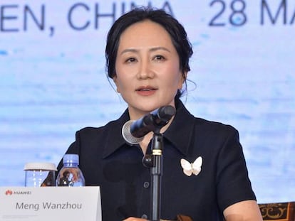 Meng Wanzhou, directora financiera de Huawei, durante la presentación de resultados de la compañía en Shenzhen, en China.