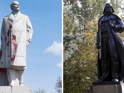 Esta era la estatua de Lenin que ha sido convertida en Darth Vader.