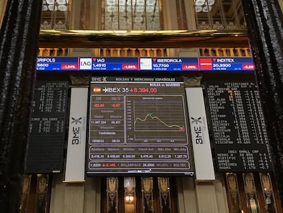 Vista de la Bolsa de Madrid poco después de la apertura de la sesión este jueves.