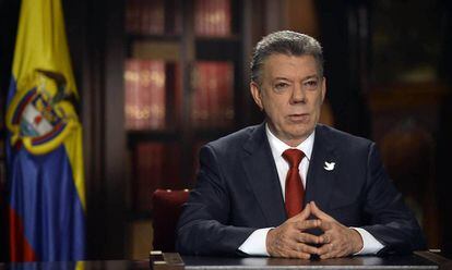 El presidente de Colombia, Juan Manuel Santos, en una alocución tras conocerse la aprobación del plebiscito por parte de la Corte Constitucional