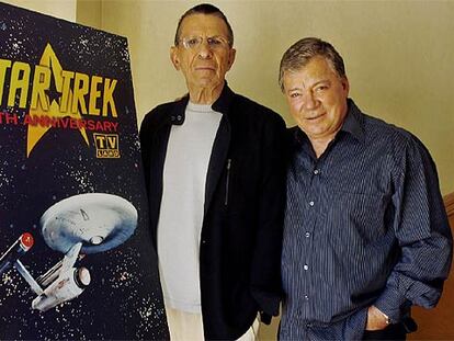 Los actores Leonard Nimoy, comandante Spock en la pantalla, y William Shatner, el capitán James T. Kirk.
