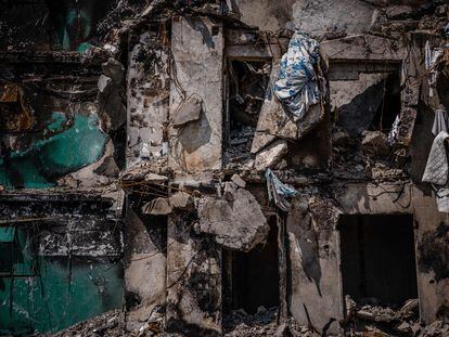 This photograph shows the destructions in the town of Borodyanka on June 1, 2022, amid the Russian invasion of Ukraine. (Photo by Dimitar DILKOFF / AFP)