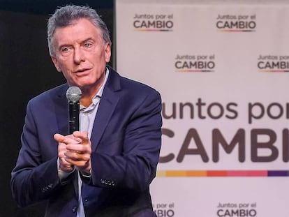 El presidente Mauricio Macri habla ante 400 referentes de su alianza Juntos por el Cambio, el miércoles en Buenos Aires.