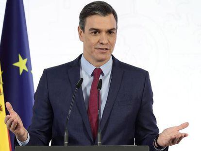 El presidente del Gobierno, Pedro Sánchez, durante el informe de rendición de cuentas de 2021. 