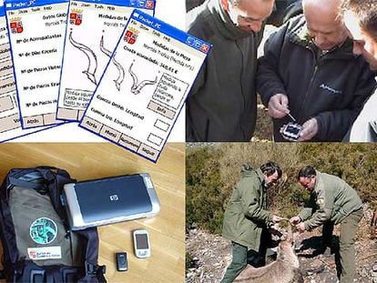 Distintos elementos para el control de la caza con una agenda electrónica.