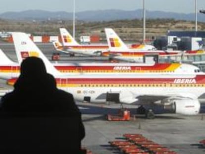 Aviones de Iberia en el aeropuerto de Madrid