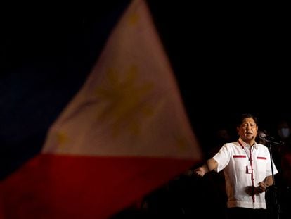 Ferdinand 'Bongbong' Marcos Jr, vencedor en las elecciones presidenciales de Filipinas e hijo del antiguo dictador Marcos, el sábado en Manila.