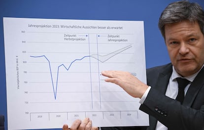 El ministro de Economía y Clima alemán, Robert Habeck, se encuentra este miércoles durante la presentación en Berlín de las perspectivas económicas para 2023.