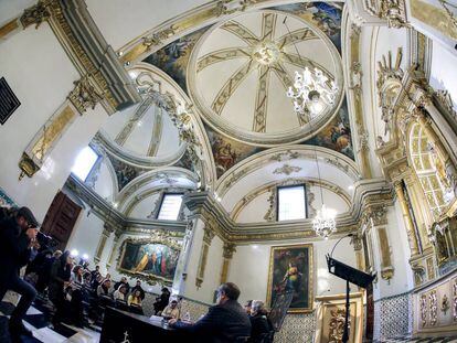La capilla de la Comuni&oacute;n de la iglesia de San Nicol&aacute;s, en Valencia, durante de la presentaci&oacute;n de los trabajos de rehabilitaci&oacute;n.  
 