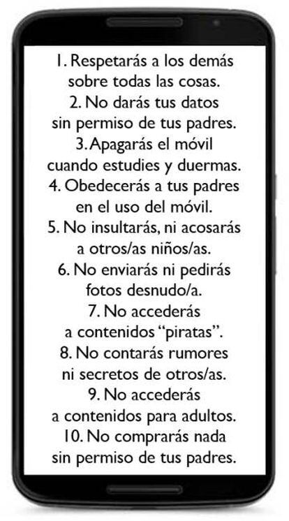 Los 'diez mandamientos' del móvil para los niños, según el autor.