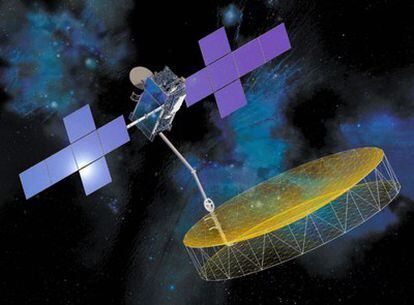 Representación gráfica del satélite <i>Terrestrar-1</i> en el espacio.