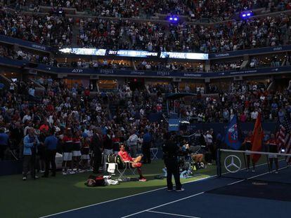 Rafa Nadal, antes de la ceremonia de entrega del trofeo del US Open.