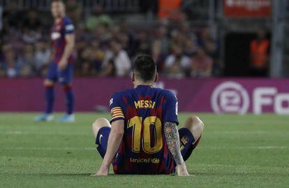 Messi, tras su lesión en el Barça-Villarreal.