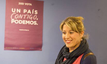 La secretaria general de Podemos Galicia, Carmen Santos, este lunes en Santiago.