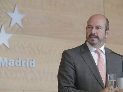 El presidente de la Comunidad de Madrid en funciones, Pedro Rollán, en rueda de prensa