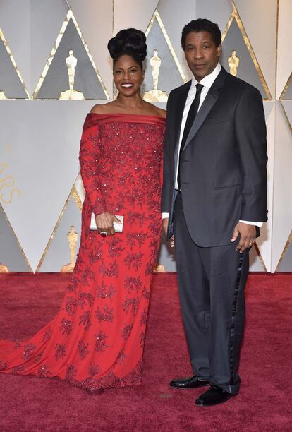 Denzel Washington, nominado a mejor actor protagonista por Fences, y Pauletta Washington.