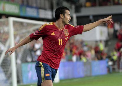Pedro celebra el segundo gol ante Arabia Saudí.