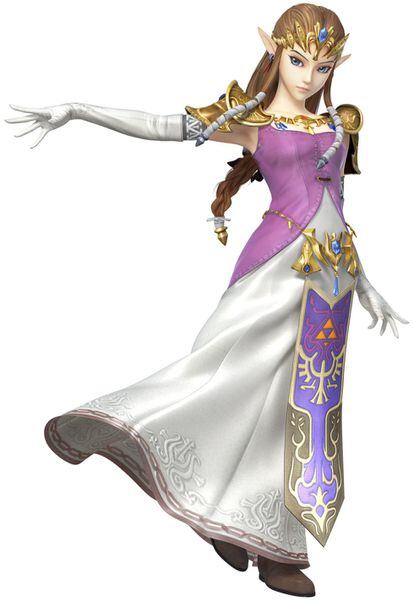 La princesa Zelda, de The Legend of Zelda, es la soberana del reino de Hyrule. Ha variado su color de pelo en diferentes versiones del juego.