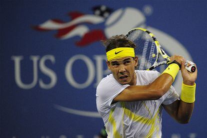 Nadal, durante su partido contra Golubev en el Abierto de Estados Unidos.