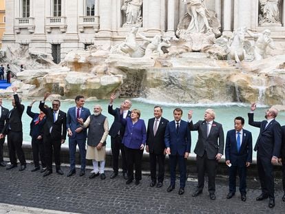 Los líderes del G-20 en la Fontana de Trevi, en Roma, el pasado domingo.