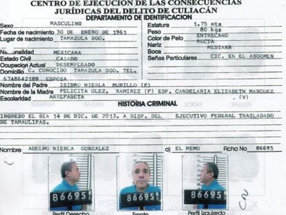 Ficha judicial de Memo, miembro del cartel de Sinaloa huido