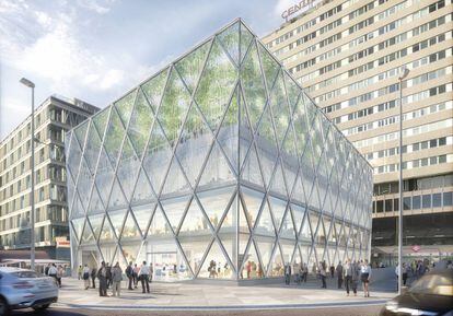 Recreación del futuro edificio Axis, en la plaza de Colón, diseñado por Norman Foster.