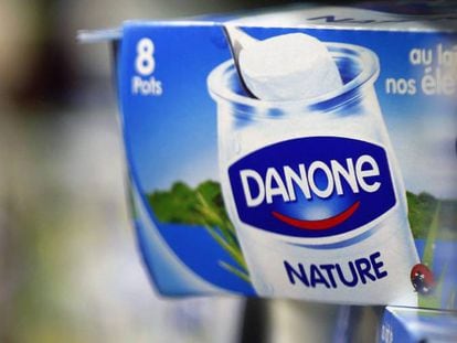 Yogur Danone, en un supermercado de Lanton (Francia).