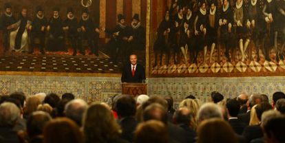 El presidente de la Generalitat, Alberto Fabra, durante su discurso con motivo del 9 d&#039;Octubre.