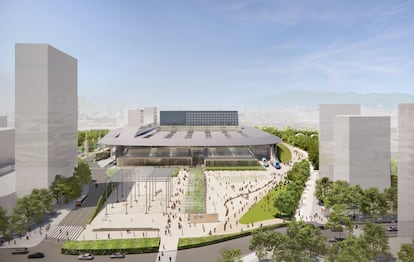 Imagen virtual del aspecto que tendrán la estación de Sants y la plaza dels Països Catalans cuando finalice la ampliación y reforma.