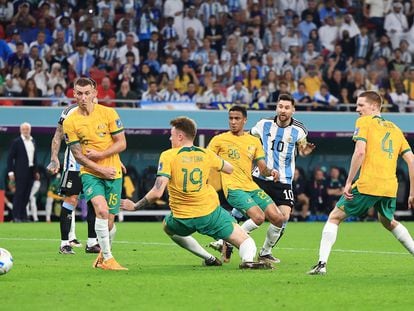 Lionel Messi marcaba el sábado el primer gol del partido entre Argentina y Australia en los octavos de final del Mundial.